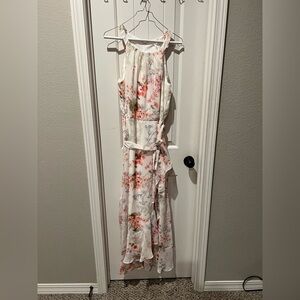 NY Collection Cream pink Halter Tie Front Maxi floral Dress